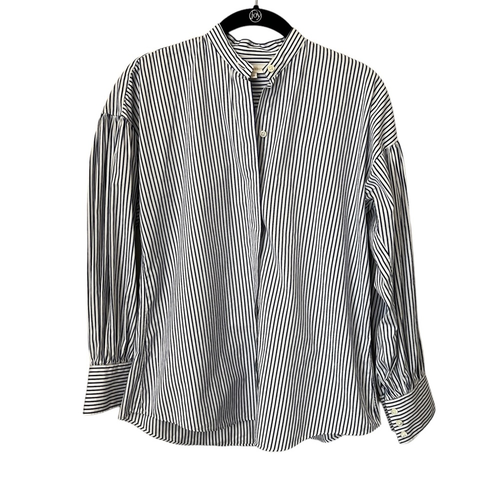 ANN MASHBURN Striped Navy White Blouse Shirt Womens Size XS 100% Cotton Buttoned
